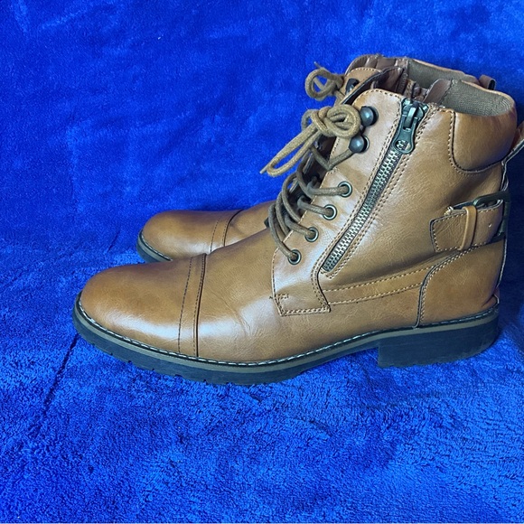 Vostey Milan Brown Combat Motorcycle Leather Boots Lace Up & Zip Mens Size 10.5 main image 7